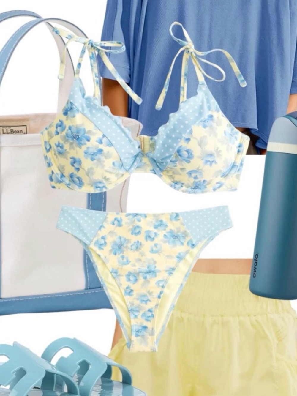 Blue and Yellow Floral Bikini Top - Hollister